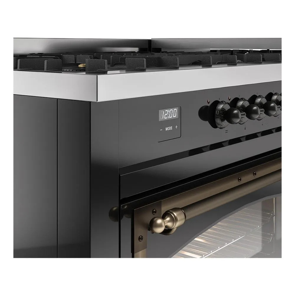Ilve UN60FNMPBKBLP Ilve Un60Fnmpbkblp Nostalgie Ii Noblesse 60" Dual Fuel Range (9 Sealed Burners   Griddle, Liquid Propane, Triple Glass Door, Glossy Black, Burnished)