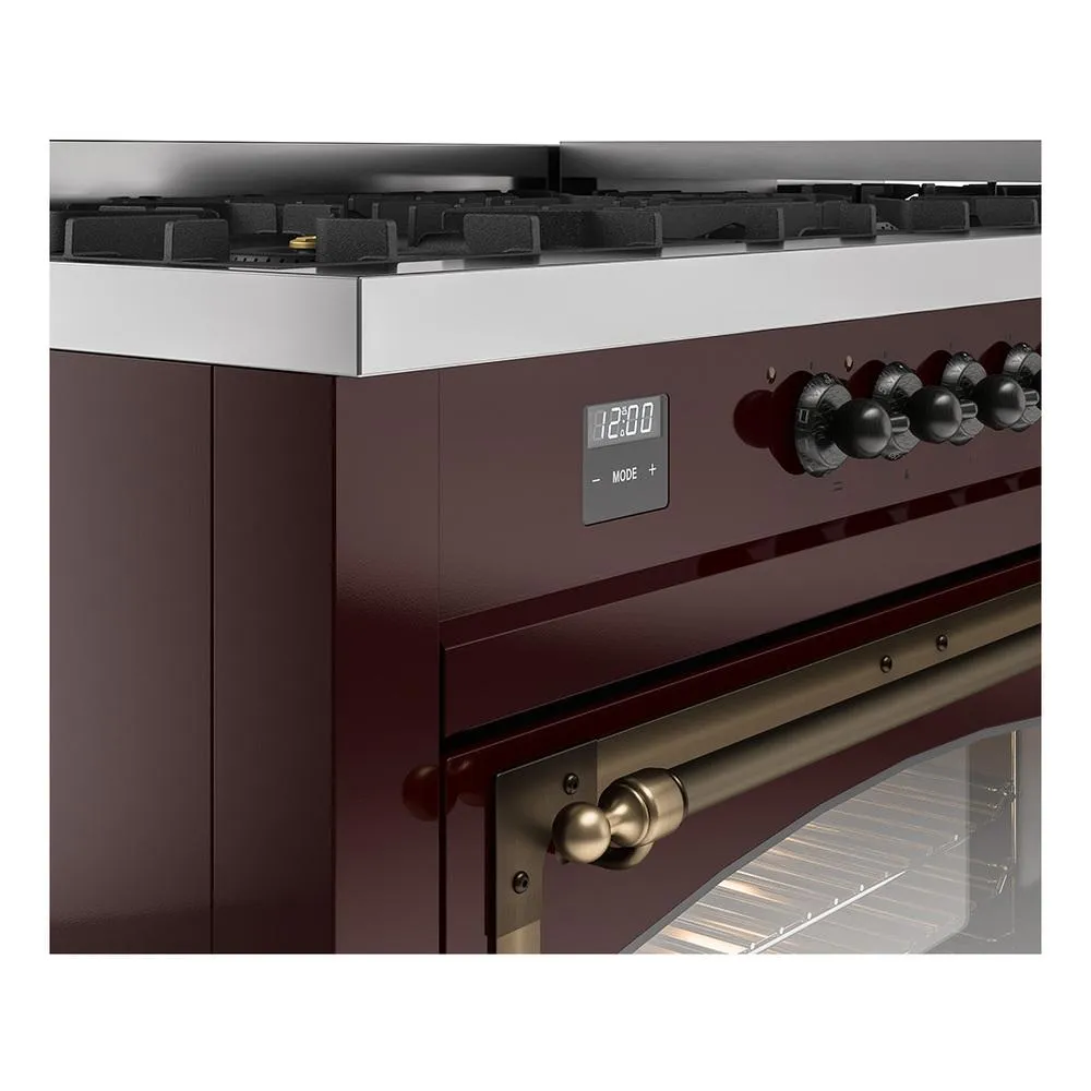 Ilve UN60FNMPBUBLP Ilve Un60Fnmpbublp Nostalgie Ii Noblesse 60" Dual Fuel Range (9 Sealed Burners   Griddle, Liquid Propane, Triple Glass Door, Burgundy, Burnished)