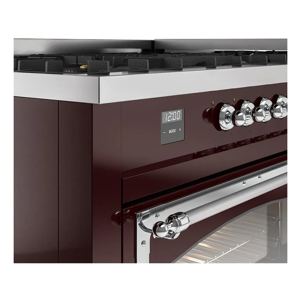 Ilve UN60FNMPBUCLP Ilve Un60Fnmpbuclp Nostalgie Ii Noblesse 60" Dual Fuel Range (9 Sealed Burners   Griddle, Liquid Propane, Triple Glass Door, Burgundy, Chrome)