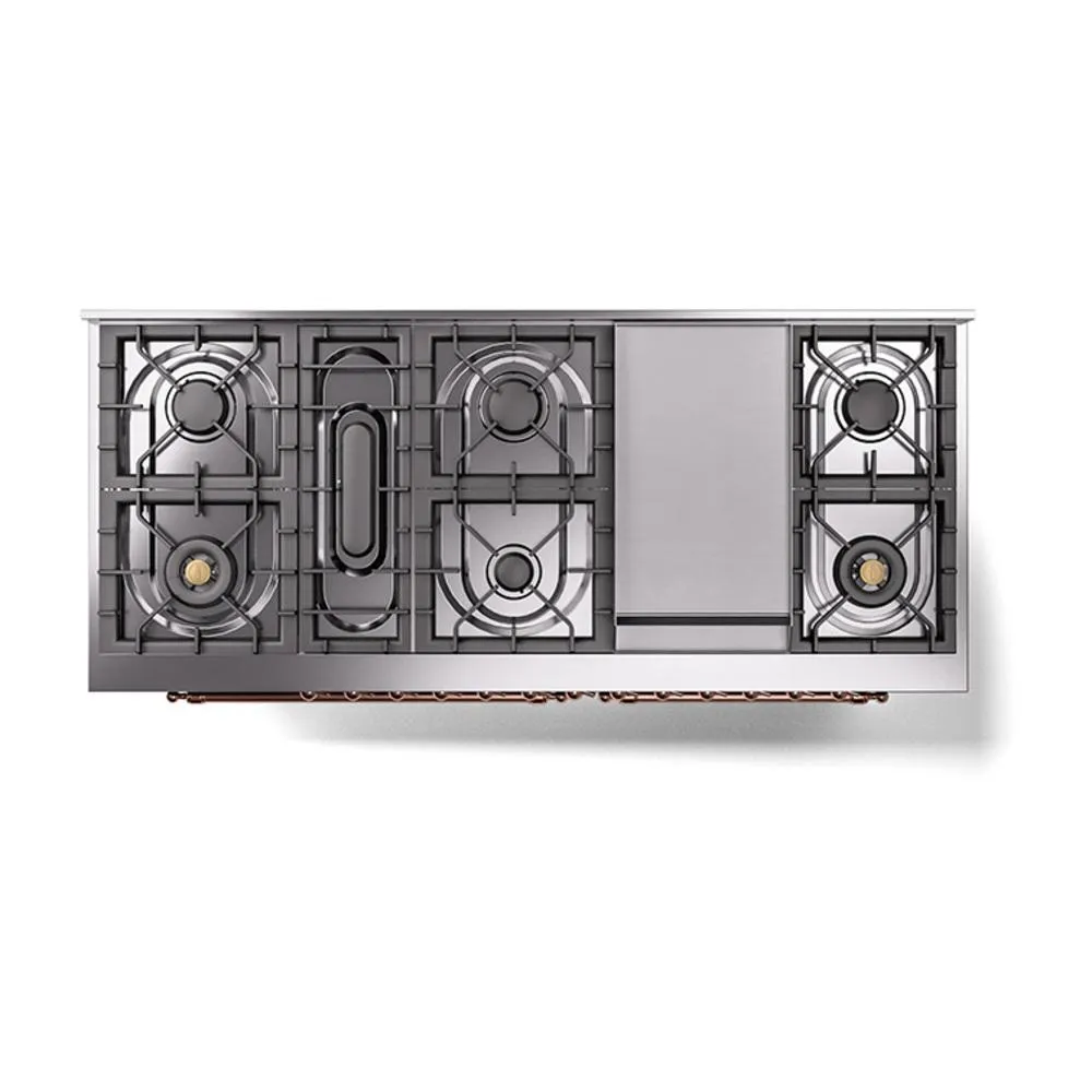 Ilve UN60FNMPBUPLP Ilve Un60Fnmpbuplp Nostalgie Ii Noblesse 60" Dual Fuel Range (9 Sealed Burners   Griddle, Liquid Propane, Triple Glass Door, Burgundy, Copper)
