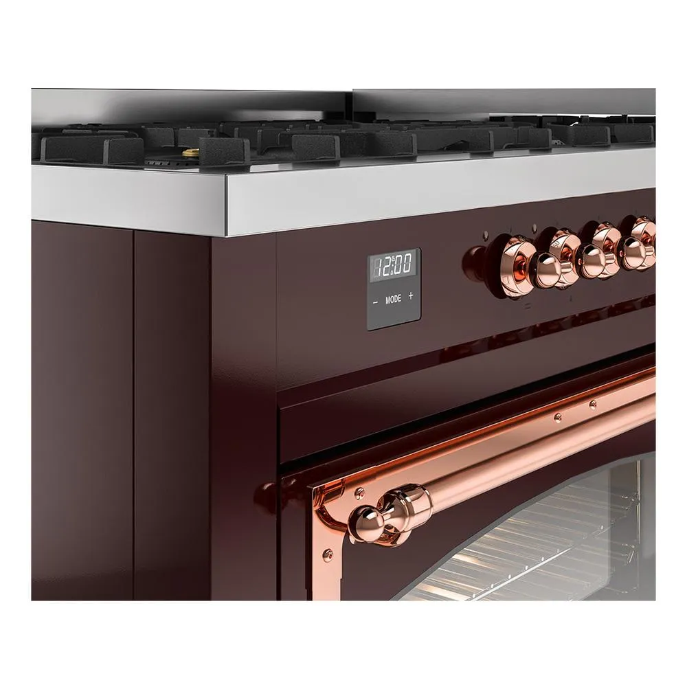 Ilve UN60FNMPBUPLP Ilve Un60Fnmpbuplp Nostalgie Ii Noblesse 60" Dual Fuel Range (9 Sealed Burners   Griddle, Liquid Propane, Triple Glass Door, Burgundy, Copper)