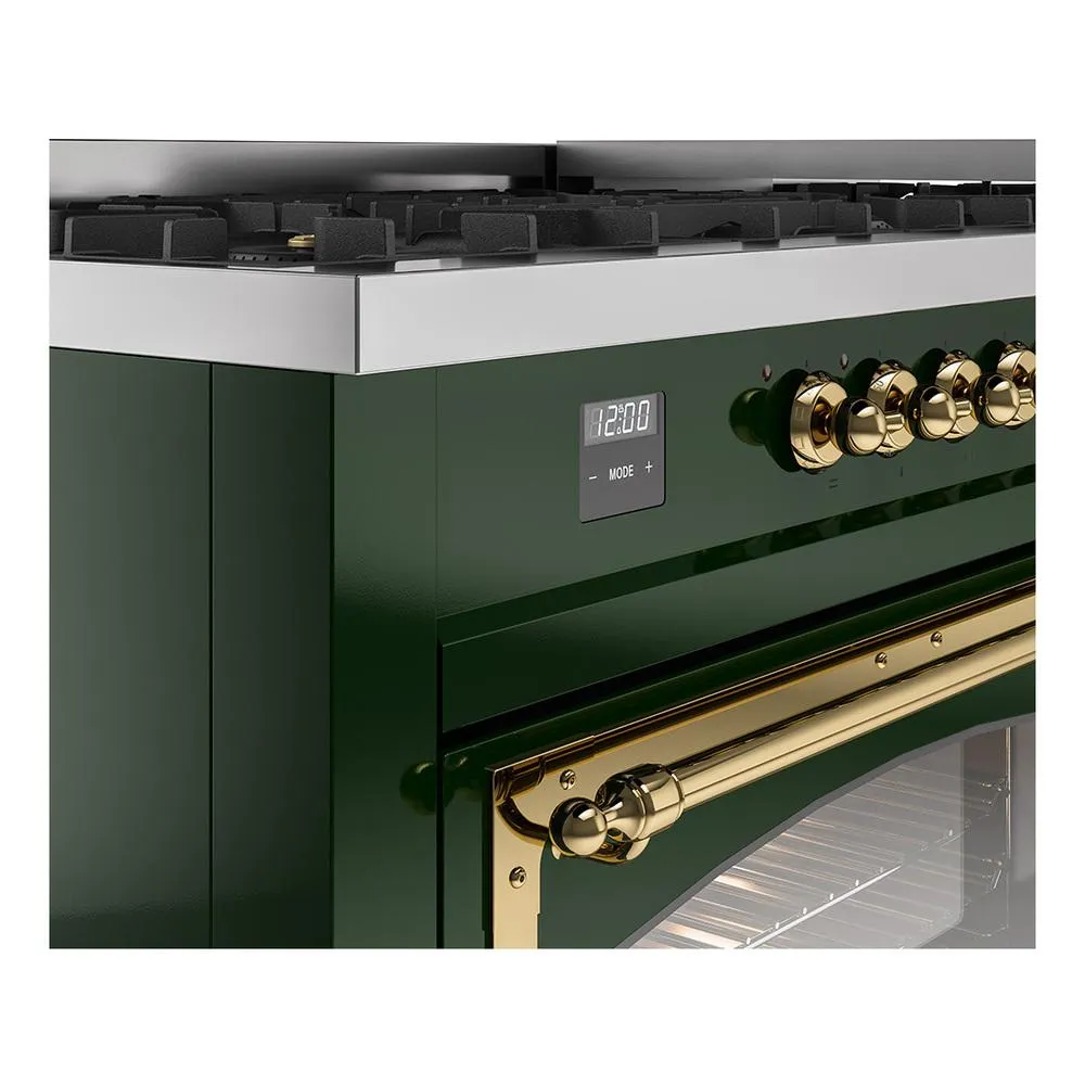 Ilve UN60FNMPEGG Ilve Un60Fnmpegg Nostalgie Ii Noblesse 60" Dual Fuel Range (9 Sealed Burners   Griddle, Natural Gas, Triple Glass Door, Emerald Green, Brass)