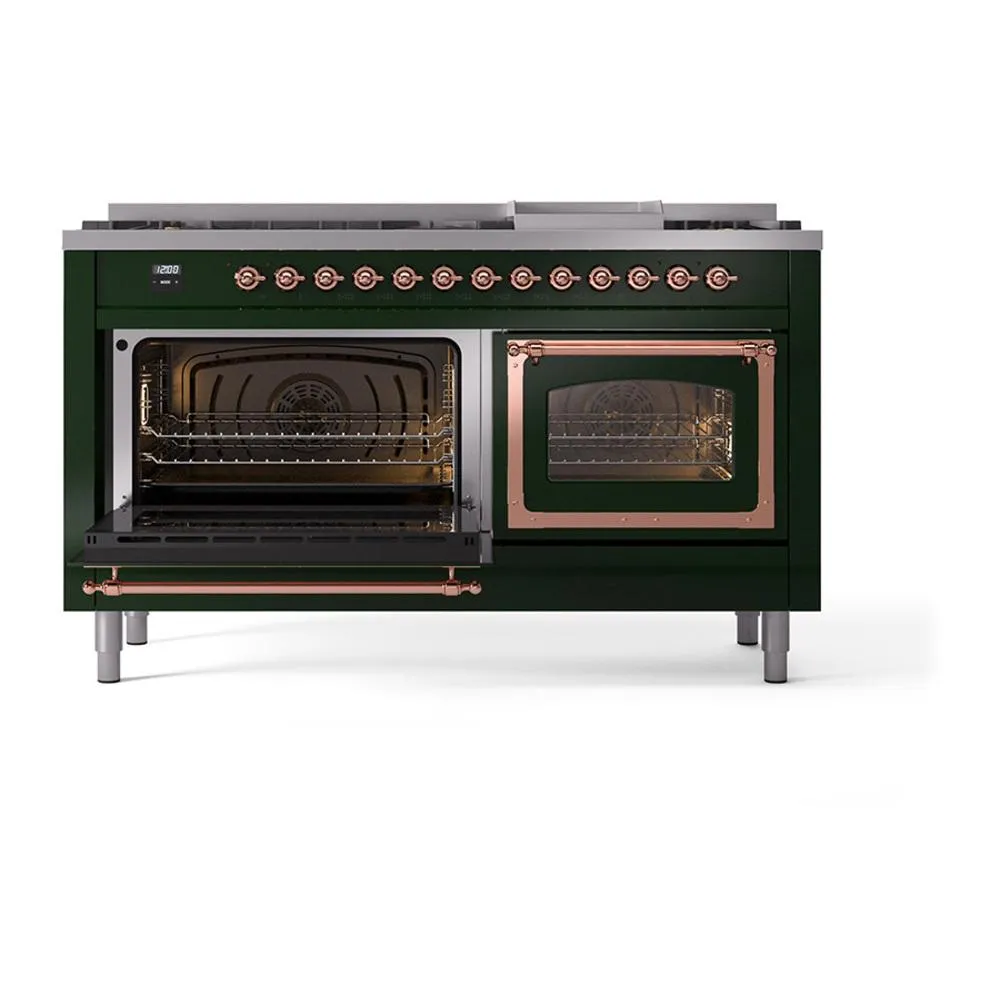 Ilve UN60FNMPEGPLP Ilve Un60Fnmpegplp Nostalgie Ii Noblesse 60" Dual Fuel Range (9 Sealed Burners   Griddle, Liquid Propane, Triple Glass Door, Emerald Green, Copper)