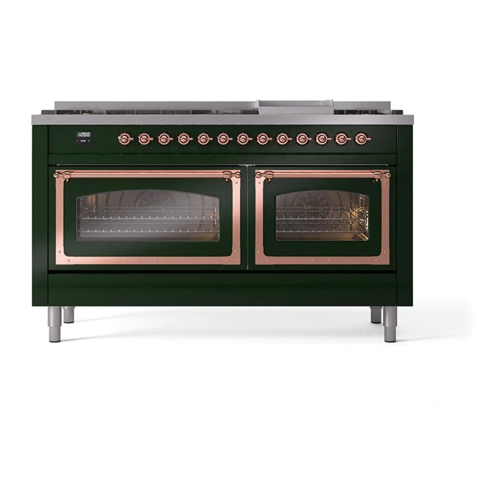 Ilve UN60FNMPEGPLP Ilve Un60Fnmpegplp Nostalgie Ii Noblesse 60" Dual Fuel Range (9 Sealed Burners   Griddle, Liquid Propane, Triple Glass Door, Emerald Green, Copper)