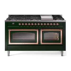 Ilve UN60FNMPEGPLP Ilve Un60Fnmpegplp Nostalgie Ii Noblesse 60" Dual Fuel Range (9 Sealed Burners   Griddle, Liquid Propane, Triple Glass Door, Emerald Green, Copper)