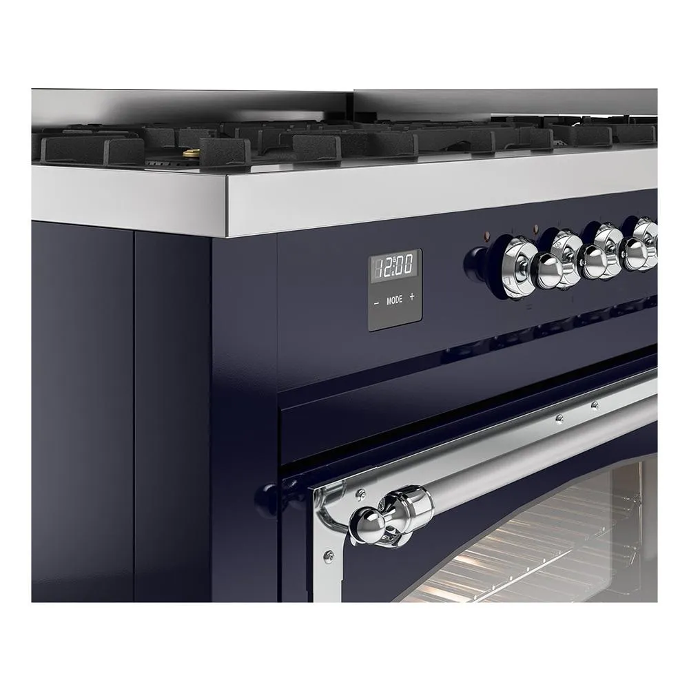 Ilve UN60FNMPMBC Ilve Un60Fnmpmbc Nostalgie Ii Noblesse 60" Dual Fuel Range (9 Sealed Burners   Griddle, Natural Gas, Triple Glass Door, Midnight Blue, Chrome)