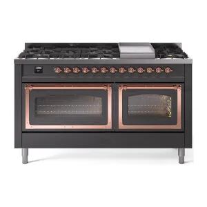 Ilve UN60FNMPMGP Ilve Un60Fnmpmgp Nostalgie Ii Noblesse 60" Dual Fuel Range (9 Sealed Burners   Griddle, Natural Gas, Triple Glass Door, Graphite Matte, Copper)