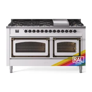 Ilve UN60FNMPRAB Ilve Un60Fnmprab Nostalgie Ii Noblesse 60" Dual Fuel Range (9 Sealed Burners   Griddle, Natural Gas, Triple Glass Door, Ral, Burnished)
