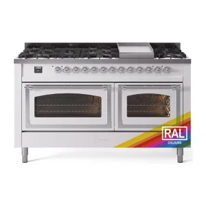 Ilve UN60FNMPRACLP Ilve Un60Fnmpraclp Nostalgie Ii Noblesse 60" Dual Fuel Range (9 Sealed Burners   Griddle, Liquid Propane, Triple Glass Door, Ral, Chrome)