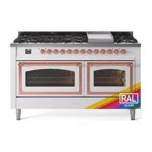 Ilve UN60FNMPRAPLP Ilve Un60Fnmpraplp Nostalgie Ii Noblesse 60" Dual Fuel Range (9 Sealed Burners   Griddle, Liquid Propane, Triple Glass Door, Ral, Copper)
