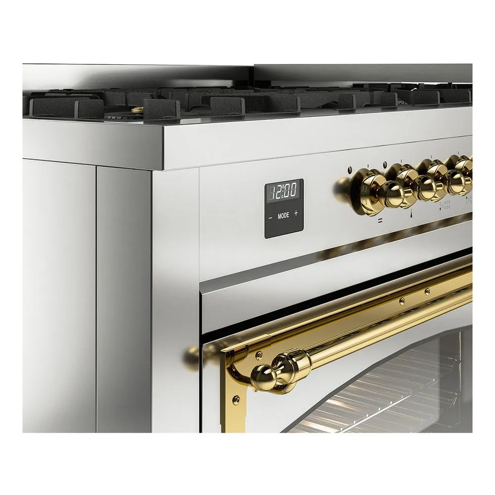 Ilve UN60FNMPSSG Ilve Un60Fnmpssg Nostalgie Ii Noblesse 60" Dual Fuel Range (9 Sealed Burners   Griddle, Natural Gas, Triple Glass Door, Stainless Steel, Brass)