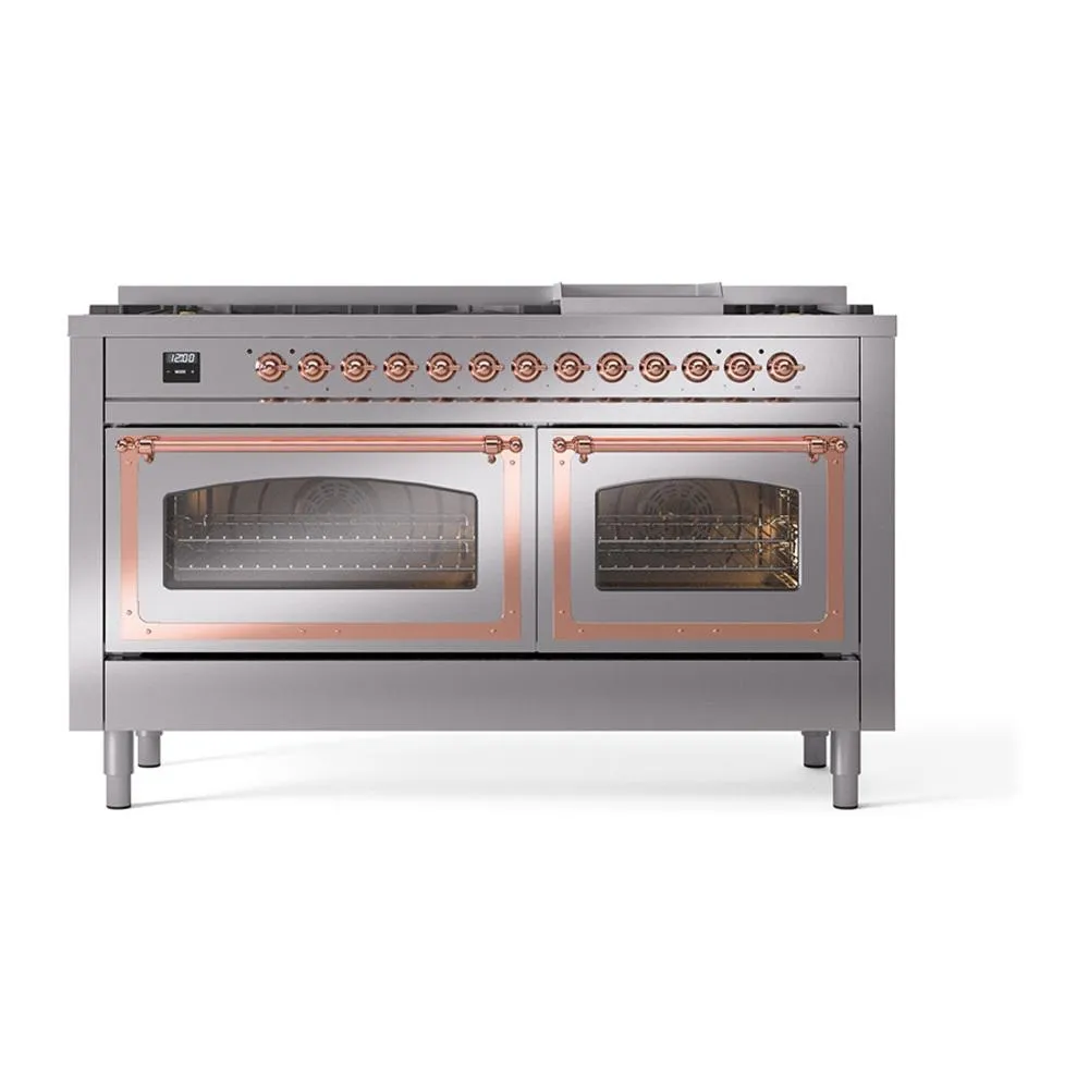 Ilve UN60FNMPSSPLP Ilve Un60Fnmpssplp Nostalgie Ii Noblesse 60" Dual Fuel Range (9 Sealed Burners   Griddle, Liquid Propane, Triple Glass Door, Stainless Steel, Copper)