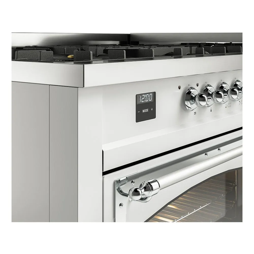 Ilve UN60FNMPWHCLP Ilve Un60Fnmpwhclp Nostalgie Ii Noblesse 60" Dual Fuel Range (9 Sealed Burners   Griddle, Liquid Propane, Triple Glass Door, White, Chrome)