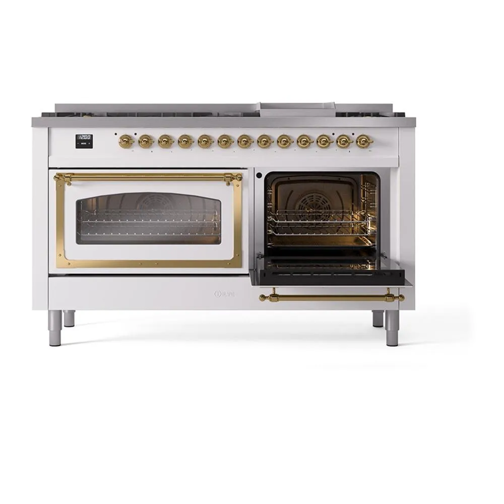 Ilve UN60FNMPWHP Ilve Un60Fnmpwhp Nostalgie Ii Noblesse 60" Dual Fuel Range (9 Sealed Burners   Griddle, Natural Gas, Triple Glass Door, White, Copper)