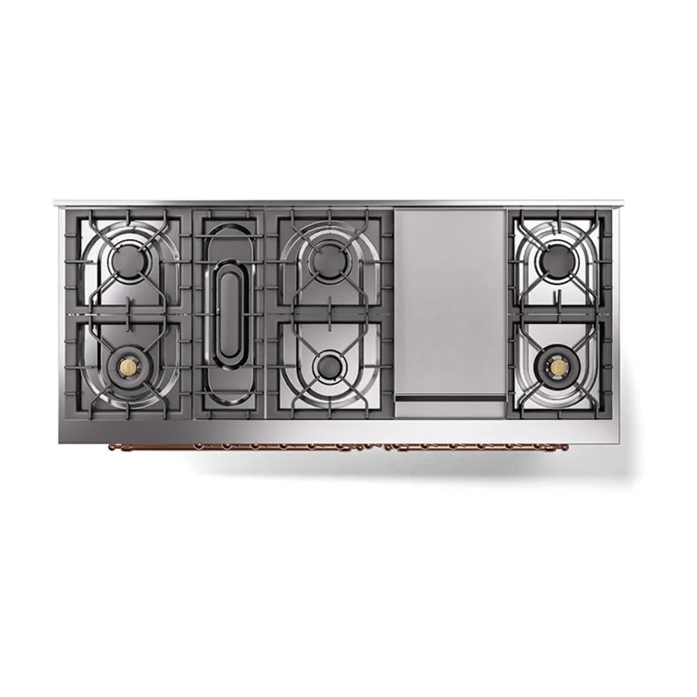 Ilve UN60FNMPWHP Ilve Un60Fnmpwhp Nostalgie Ii Noblesse 60" Dual Fuel Range (9 Sealed Burners   Griddle, Natural Gas, Triple Glass Door, White, Copper)