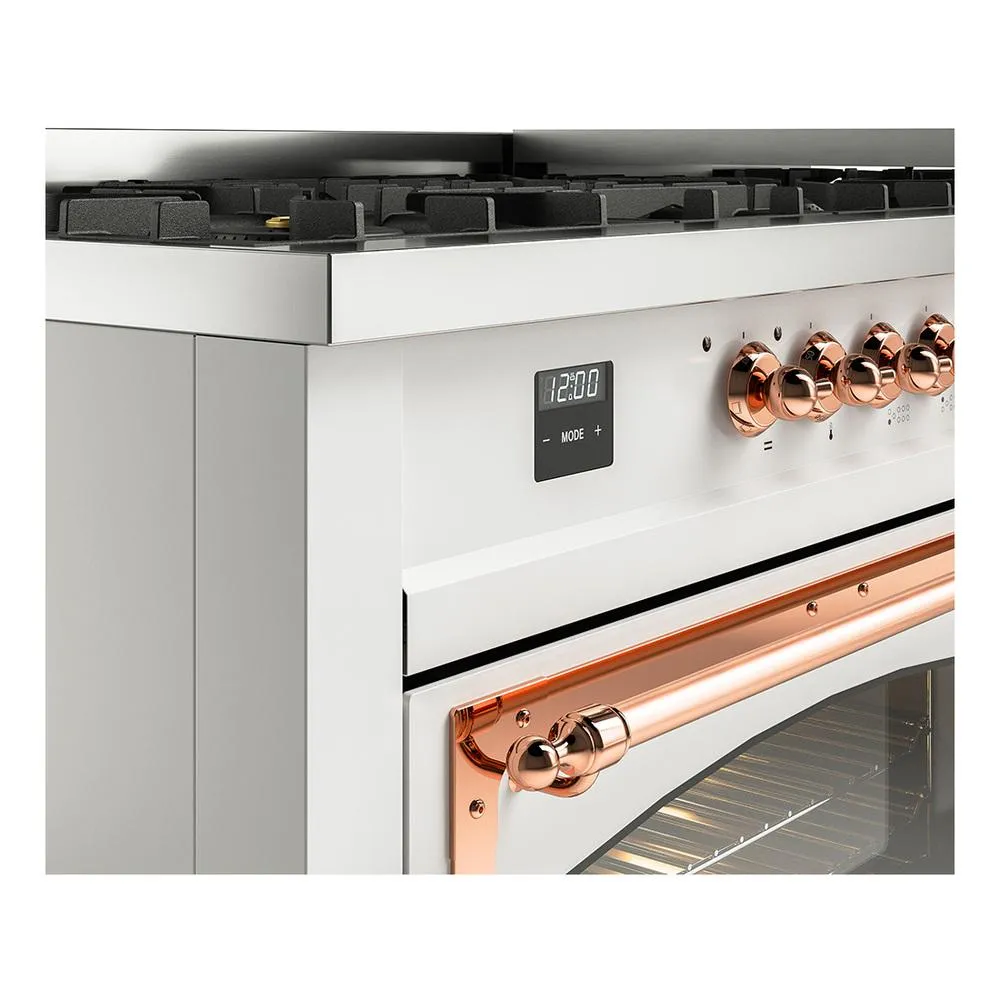 Ilve UN60FNMPWHPLP Ilve Un60Fnmpwhplp Nostalgie Ii Noblesse 60" Dual Fuel Range (9 Sealed Burners   Griddle, Liquid Propane, Triple Glass Door, White, Copper)