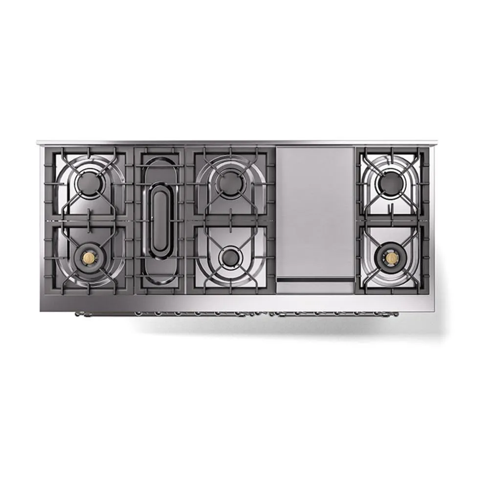 Ilve UN60FQNMPAWCLP Ilve Un60Fqnmpawclp Nostalgie Ii Noblesse 60" Dual Fuel Range (9 Sealed Burners   Griddle, Liquid Propane, Solid Door, Antique White, Chrome)