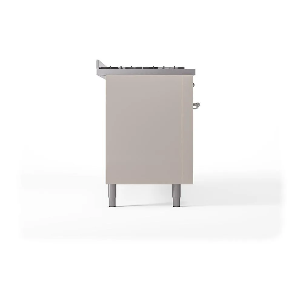 Ilve UN60FQNMPAWCLP Ilve Un60Fqnmpawclp Nostalgie Ii Noblesse 60" Dual Fuel Range (9 Sealed Burners   Griddle, Liquid Propane, Solid Door, Antique White, Chrome)