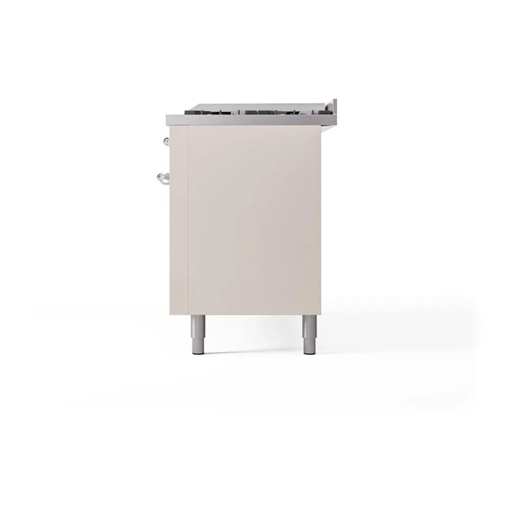 Ilve UN60FQNMPAWCLP Ilve Un60Fqnmpawclp Nostalgie Ii Noblesse 60" Dual Fuel Range (9 Sealed Burners   Griddle, Liquid Propane, Solid Door, Antique White, Chrome)