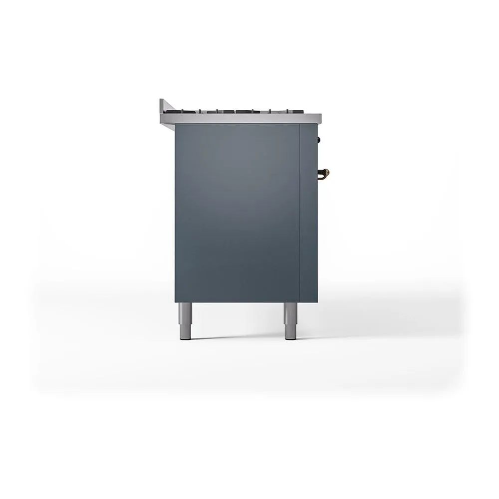 Ilve UN60FQNMPBGBLP Ilve Un60Fqnmpbgblp Nostalgie Ii Noblesse 60" Dual Fuel Range (9 Sealed Burners   Griddle, Liquid Propane, Solid Door, Blue Grey, Burnished)