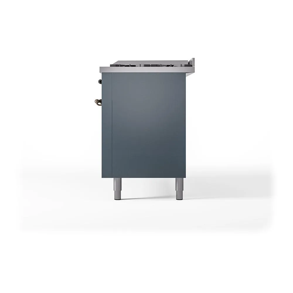 Ilve UN60FQNMPBGBLP Ilve Un60Fqnmpbgblp Nostalgie Ii Noblesse 60" Dual Fuel Range (9 Sealed Burners   Griddle, Liquid Propane, Solid Door, Blue Grey, Burnished)