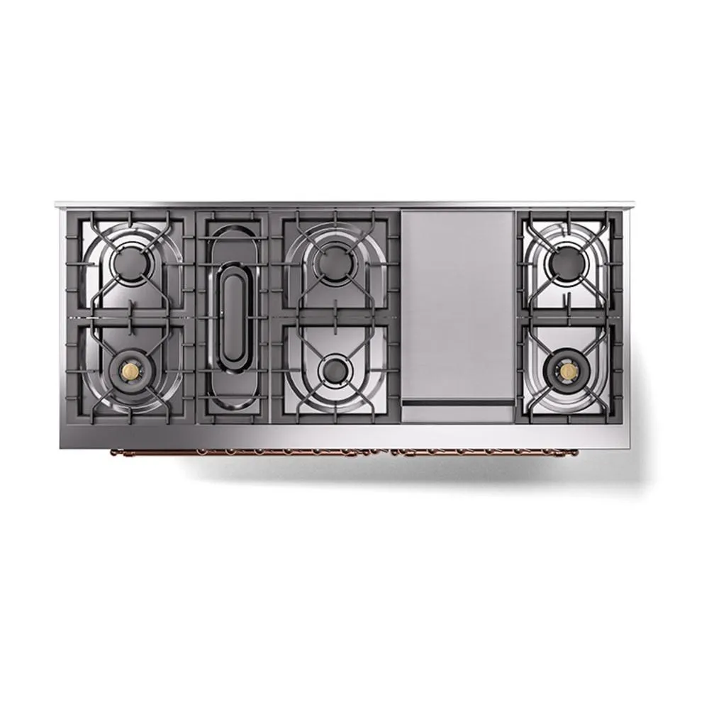 Ilve UN60FQNMPBGPLP Ilve Un60Fqnmpbgplp Nostalgie Ii Noblesse 60" Dual Fuel Range (9 Sealed Burners   Griddle, Liquid Propane, Solid Door, Blue Grey, Copper)