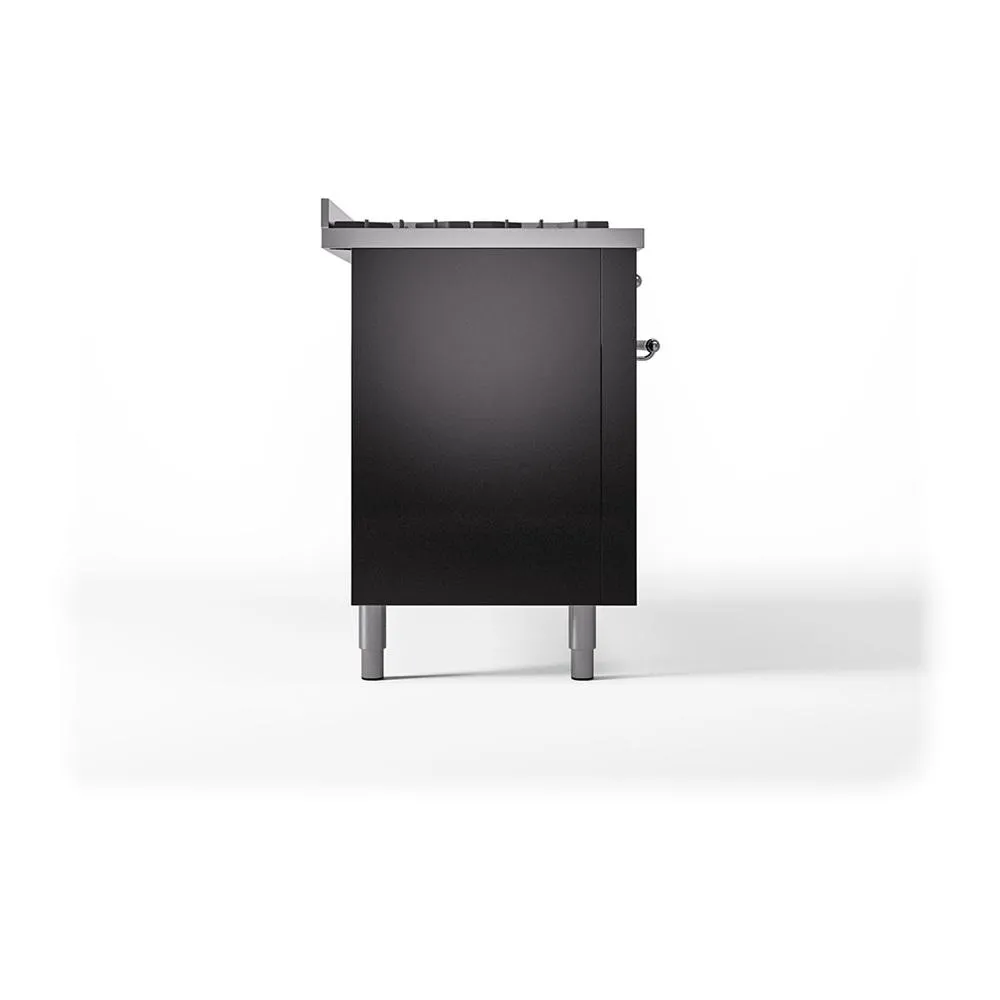 Ilve UN60FQNMPBKCLP Ilve Un60Fqnmpbkclp Nostalgie Ii Noblesse 60" Dual Fuel Range (9 Sealed Burners   Griddle, Liquid Propane, Solid Door, Glossy Black, Chrome)