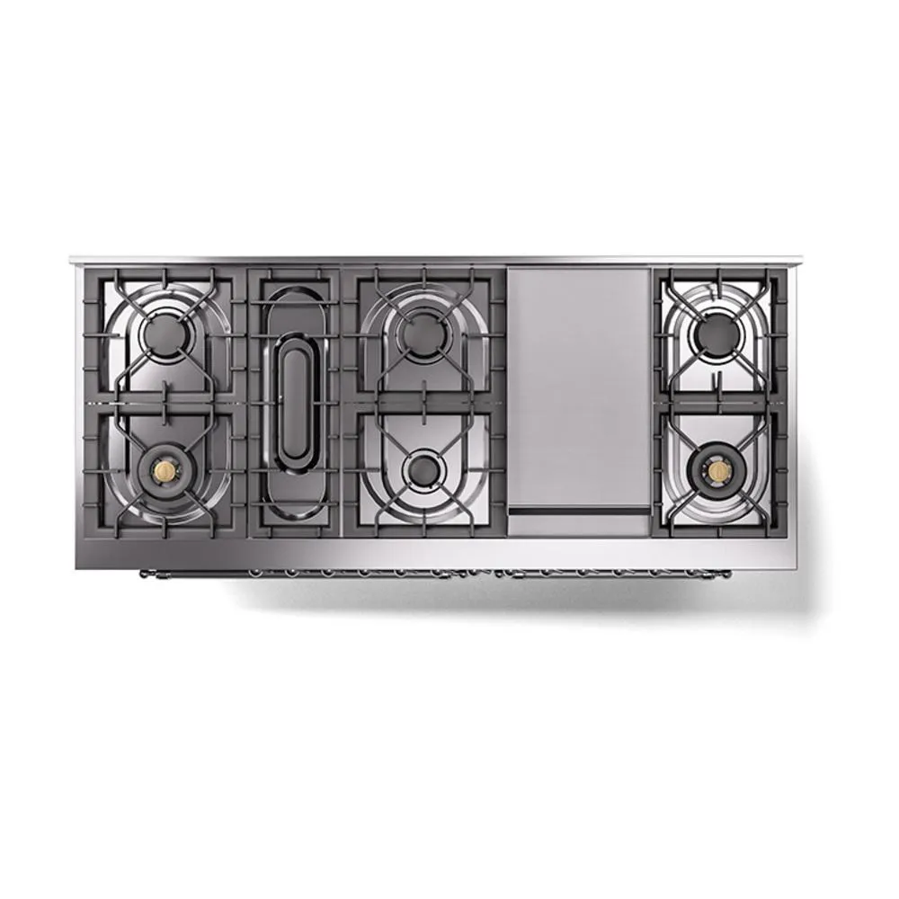 Ilve UN60FQNMPBKCLP Ilve Un60Fqnmpbkclp Nostalgie Ii Noblesse 60" Dual Fuel Range (9 Sealed Burners   Griddle, Liquid Propane, Solid Door, Glossy Black, Chrome)