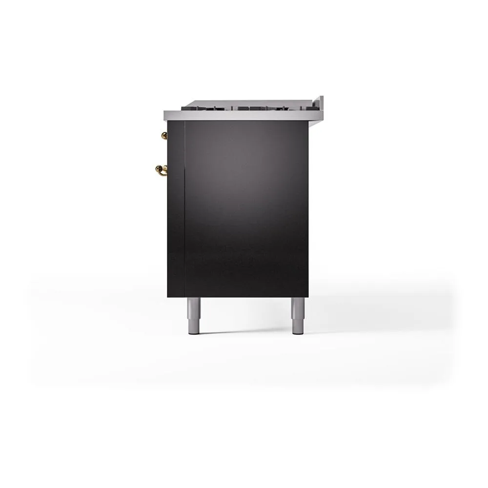 Ilve UN60FQNMPBKG Ilve Un60Fqnmpbkg Nostalgie Ii Noblesse 60" Dual Fuel Range (9 Sealed Burners   Griddle, Natural Gas, Solid Door, Glossy Black, Brass)