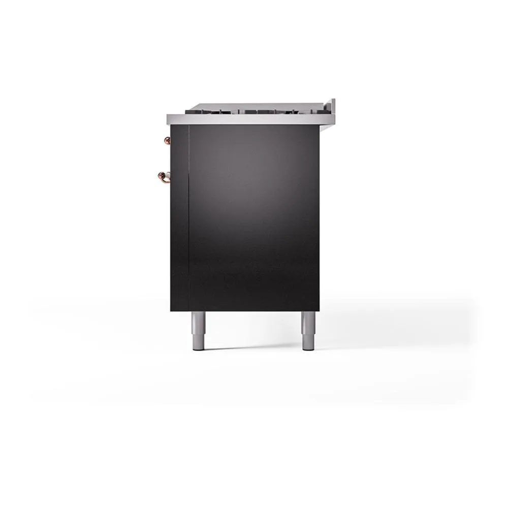 Ilve UN60FQNMPBKPLP Ilve Un60Fqnmpbkplp Nostalgie Ii Noblesse 60" Dual Fuel Range (9 Sealed Burners   Griddle, Liquid Propane, Solid Door, Glossy Black, Copper)