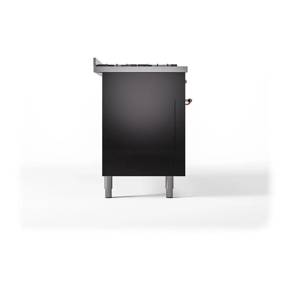 Ilve UN60FQNMPBKPLP Ilve Un60Fqnmpbkplp Nostalgie Ii Noblesse 60" Dual Fuel Range (9 Sealed Burners   Griddle, Liquid Propane, Solid Door, Glossy Black, Copper)