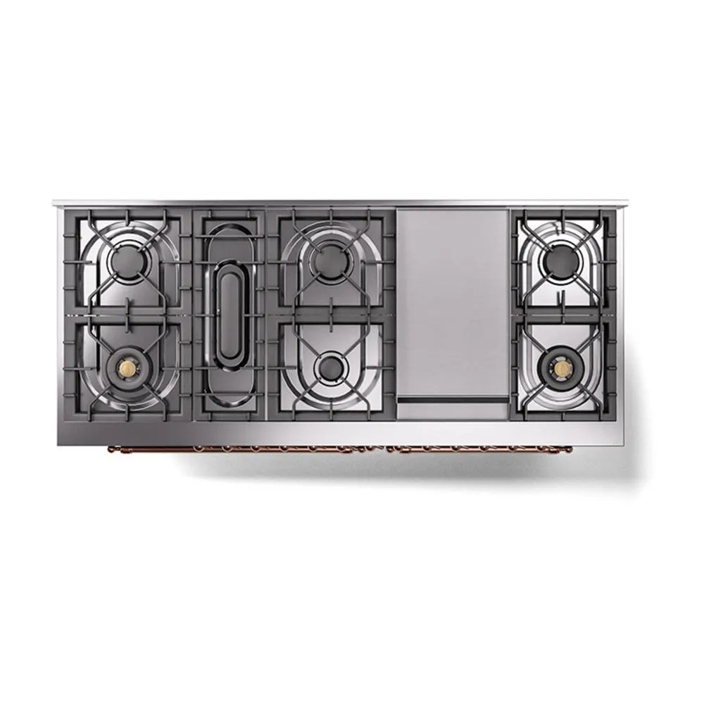 Ilve UN60FQNMPBKPLP Ilve Un60Fqnmpbkplp Nostalgie Ii Noblesse 60" Dual Fuel Range (9 Sealed Burners   Griddle, Liquid Propane, Solid Door, Glossy Black, Copper)