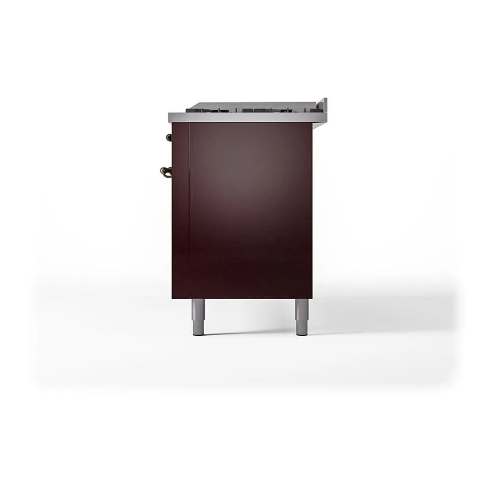 Ilve UN60FQNMPBUB Ilve Un60Fqnmpbub Nostalgie Ii Noblesse 60" Dual Fuel Range (9 Sealed Burners   Griddle, Natural Gas, Solid Door, Burgundy, Burnished)