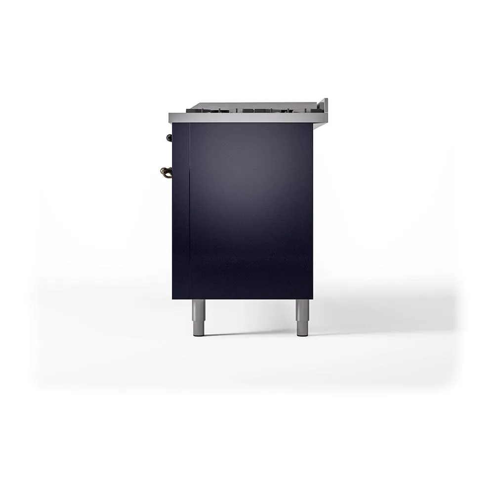 Ilve UN60FQNMPMBB Ilve Un60Fqnmpmbb Nostalgie Ii Noblesse 60" Dual Fuel Range (9 Sealed Burners   Griddle, Natural Gas, Solid Door, Midnight Blue, Burnished)