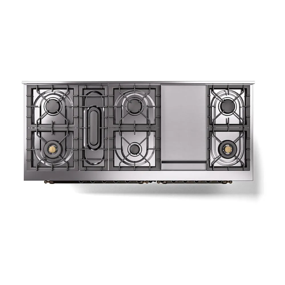 Ilve UN60FQNMPMBB Ilve Un60Fqnmpmbb Nostalgie Ii Noblesse 60" Dual Fuel Range (9 Sealed Burners   Griddle, Natural Gas, Solid Door, Midnight Blue, Burnished)