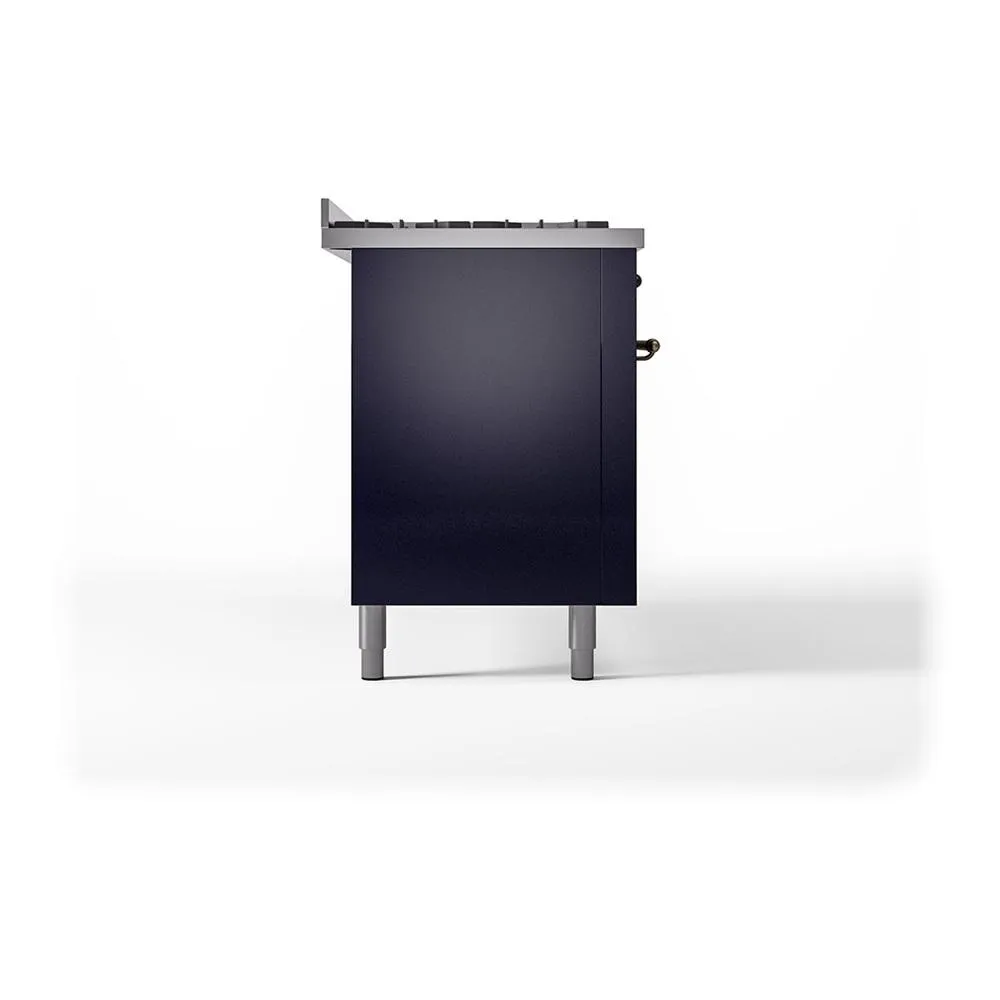 Ilve UN60FQNMPMBB Ilve Un60Fqnmpmbb Nostalgie Ii Noblesse 60" Dual Fuel Range (9 Sealed Burners   Griddle, Natural Gas, Solid Door, Midnight Blue, Burnished)