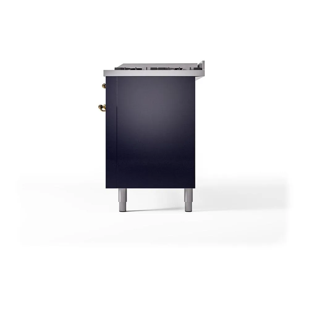 Ilve UN60FQNMPMBGLP Ilve Un60Fqnmpmbglp Nostalgie Ii Noblesse 60" Dual Fuel Range (9 Sealed Burners   Griddle, Liquid Propane, Solid Door, Midnight Blue, Brass)