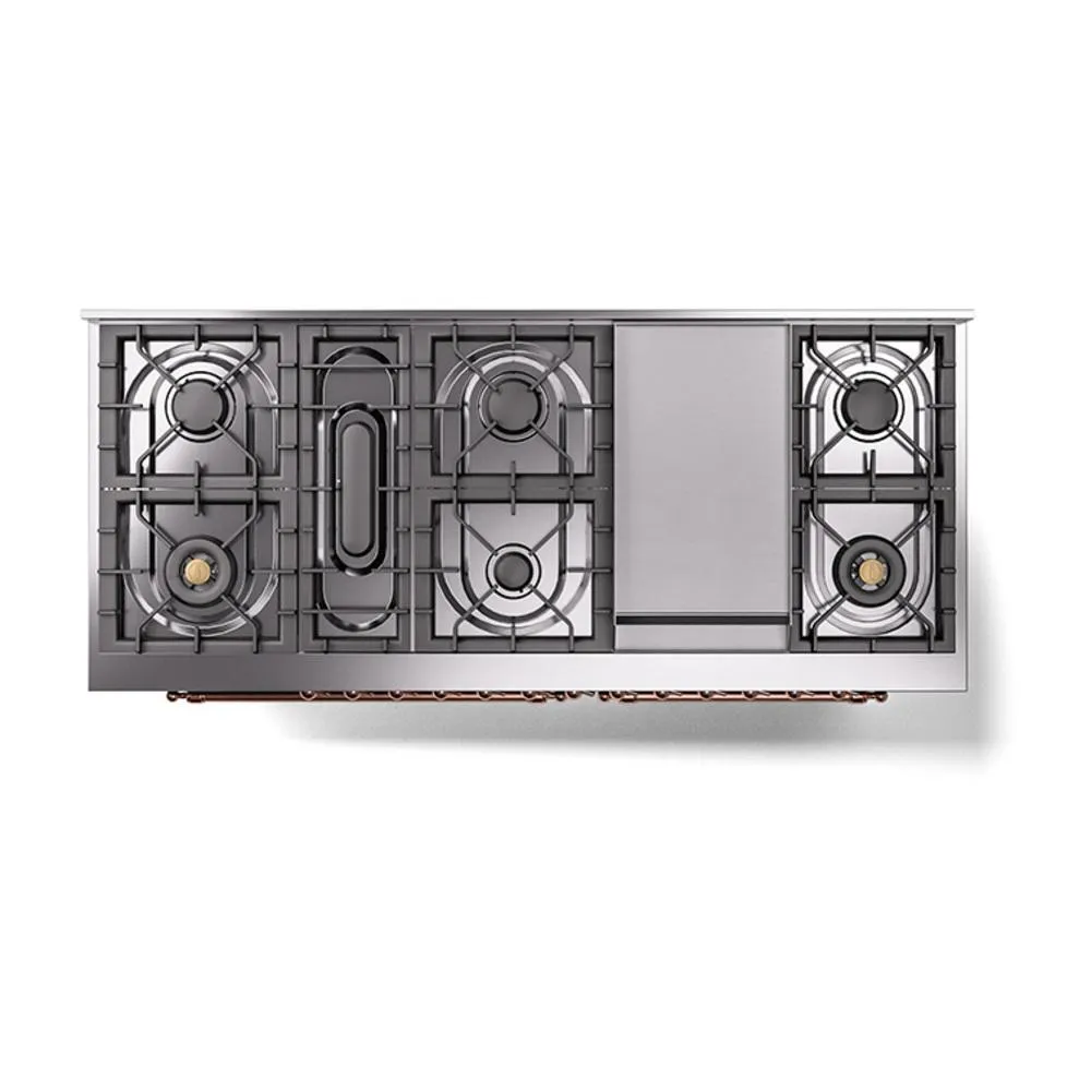Ilve UN60FQNMPMBP Ilve Un60Fqnmpmbp Nostalgie Ii Noblesse 60" Dual Fuel Range (9 Sealed Burners   Griddle, Natural Gas, Solid Door, Midnight Blue, Copper)
