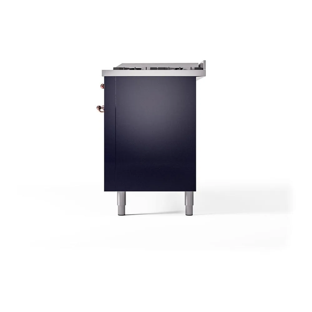 Ilve UN60FQNMPMBP Ilve Un60Fqnmpmbp Nostalgie Ii Noblesse 60" Dual Fuel Range (9 Sealed Burners   Griddle, Natural Gas, Solid Door, Midnight Blue, Copper)