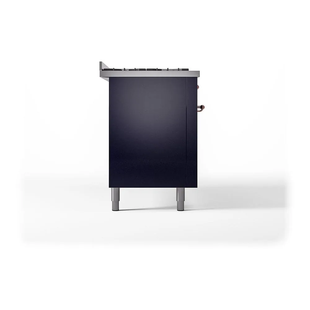 Ilve UN60FQNMPMBP Ilve Un60Fqnmpmbp Nostalgie Ii Noblesse 60" Dual Fuel Range (9 Sealed Burners   Griddle, Natural Gas, Solid Door, Midnight Blue, Copper)