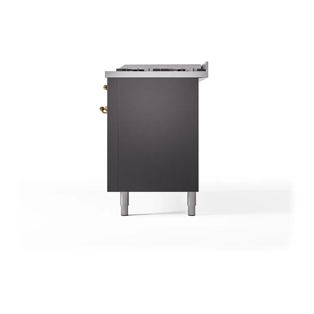 Ilve UN60FQNMPMGG Ilve Un60Fqnmpmgg Nostalgie Ii Noblesse 60" Dual Fuel Range (9 Sealed Burners   Griddle, Natural Gas, Solid Door, Graphite Matte, Brass)