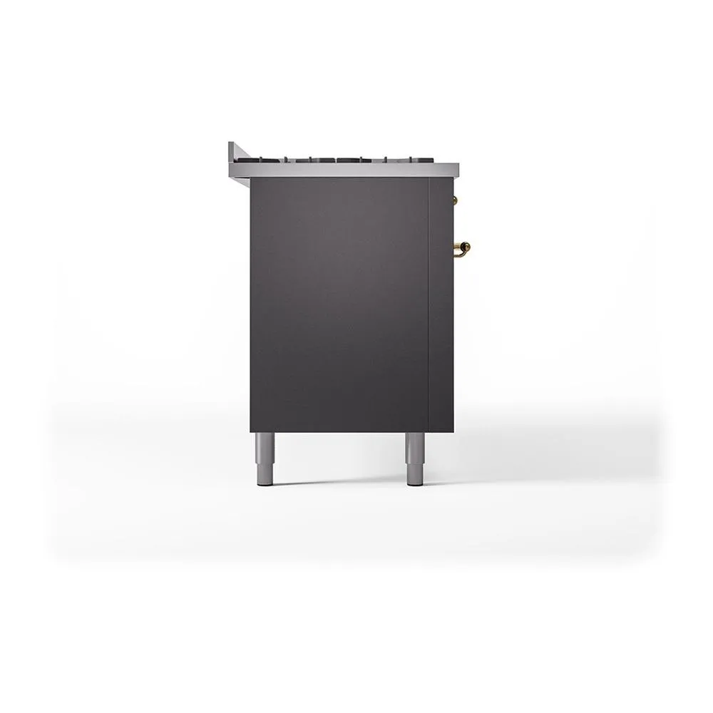 Ilve UN60FQNMPMGG Ilve Un60Fqnmpmgg Nostalgie Ii Noblesse 60" Dual Fuel Range (9 Sealed Burners   Griddle, Natural Gas, Solid Door, Graphite Matte, Brass)