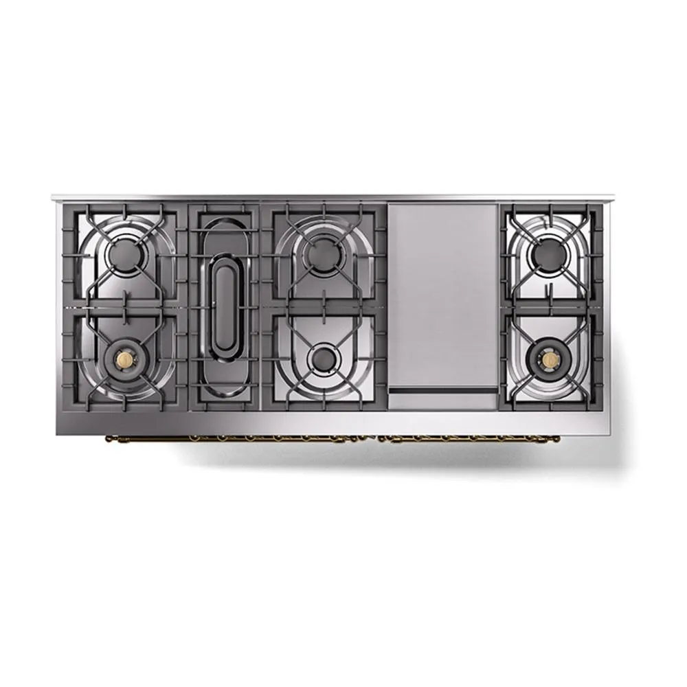 Ilve UN60FQNMPMGG Ilve Un60Fqnmpmgg Nostalgie Ii Noblesse 60" Dual Fuel Range (9 Sealed Burners   Griddle, Natural Gas, Solid Door, Graphite Matte, Brass)