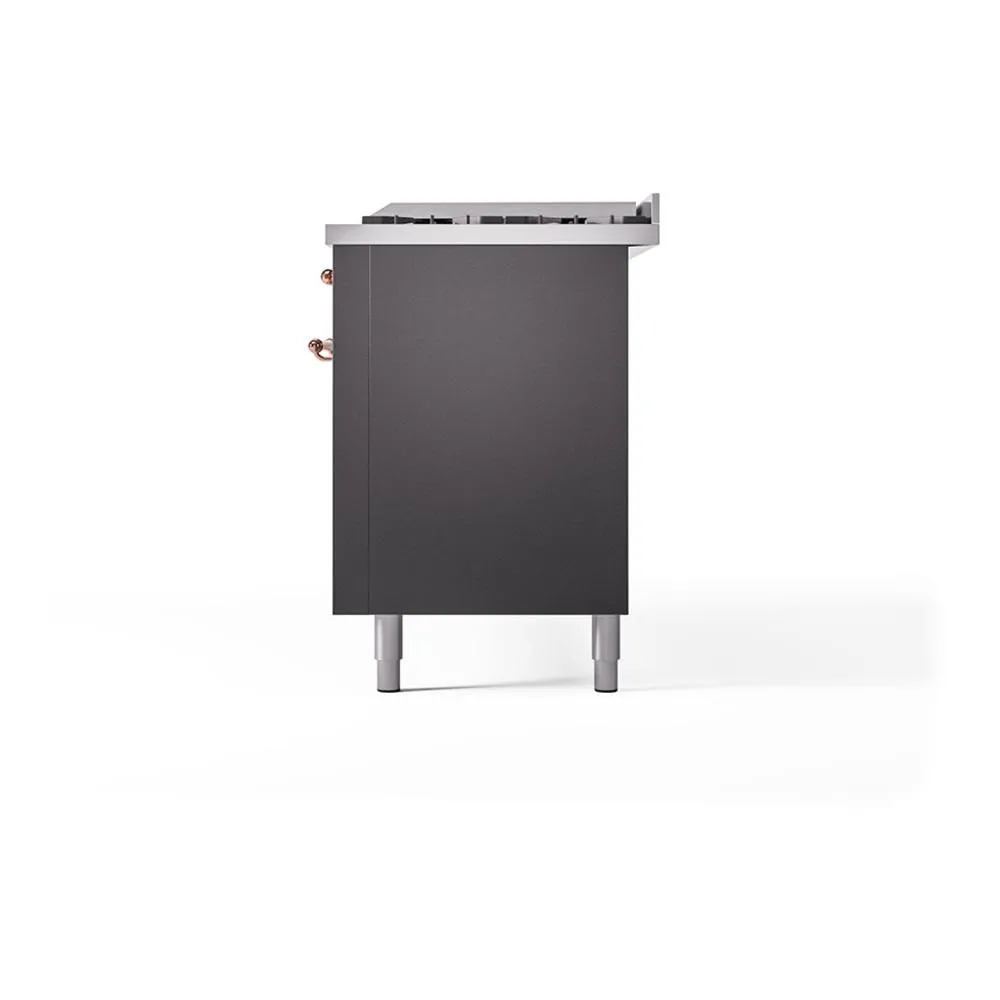 Ilve UN60FQNMPMGP Ilve Un60Fqnmpmgp Nostalgie Ii Noblesse 60" Dual Fuel Range (9 Sealed Burners   Griddle, Natural Gas, Solid Door, Graphite Matte, Copper)