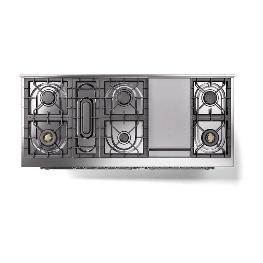 Ilve UN60FQNMPSSCLP Ilve Un60Fqnmpssclp Nostalgie Ii Noblesse 60" Dual Fuel Range (9 Sealed Burners   Griddle, Liquid Propane, Solid Door, Stainless Steel, Chrome)