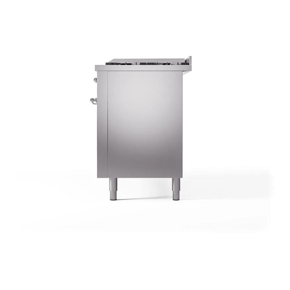 Ilve UN60FQNMPSSCLP Ilve Un60Fqnmpssclp Nostalgie Ii Noblesse 60" Dual Fuel Range (9 Sealed Burners   Griddle, Liquid Propane, Solid Door, Stainless Steel, Chrome)