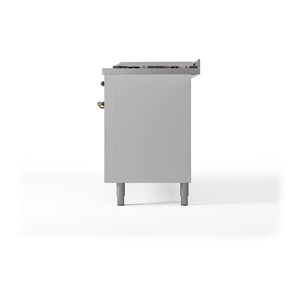 Ilve UN60FQNMPWHB Ilve Un60Fqnmpwhb Nostalgie Ii Noblesse 60" Dual Fuel Range (9 Sealed Burners   Griddle, Natural Gas, Solid Door, White, Burnished)