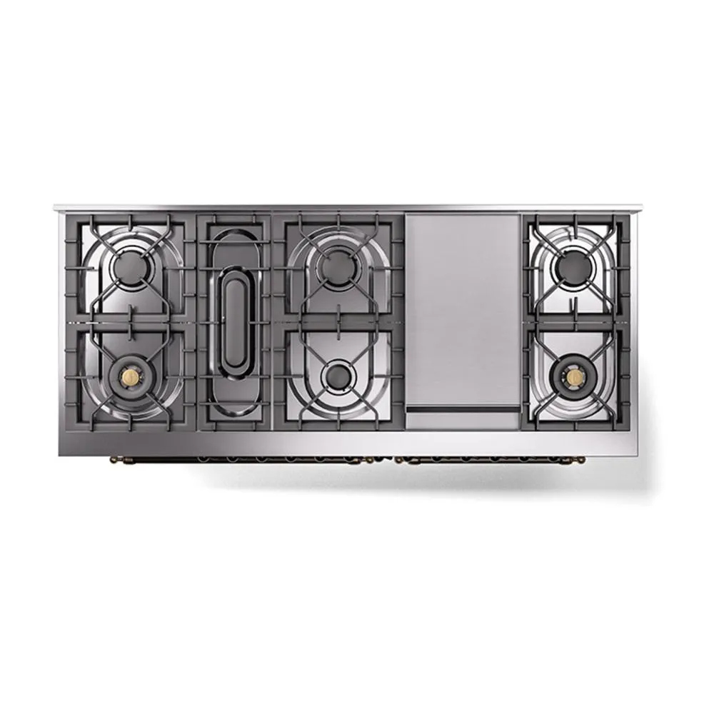 Ilve UN60FQNMPWHB Ilve Un60Fqnmpwhb Nostalgie Ii Noblesse 60" Dual Fuel Range (9 Sealed Burners   Griddle, Natural Gas, Solid Door, White, Burnished)