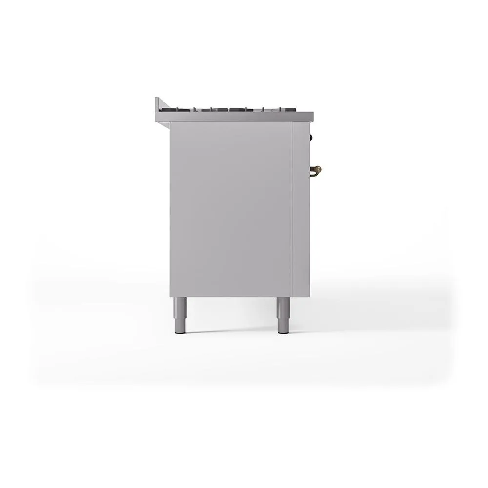 Ilve UN60FQNMPWHB Ilve Un60Fqnmpwhb Nostalgie Ii Noblesse 60" Dual Fuel Range (9 Sealed Burners   Griddle, Natural Gas, Solid Door, White, Burnished)