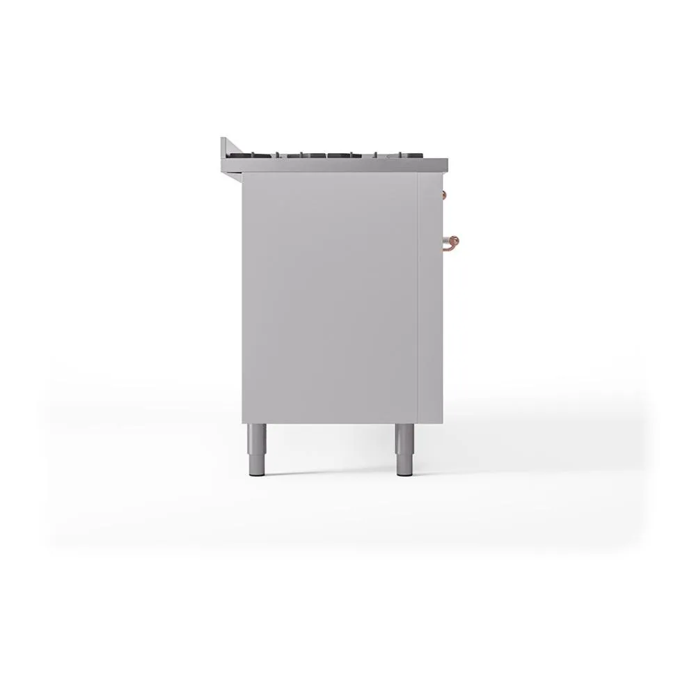 Ilve UN60FQNMPWHPLP Ilve Un60Fqnmpwhplp Nostalgie Ii Noblesse 60" Dual Fuel Range (9 Sealed Burners   Griddle, Liquid Propane, Solid Door, White, Copper)